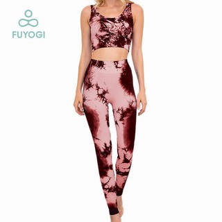 FUYOGI Yoga Set Quick Dry Seamless Tie-Dye Sports Running Bra +Pants Set Suit Female