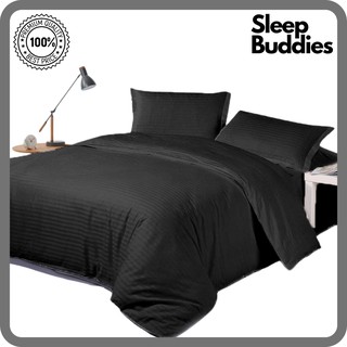 Sleep Buddies Plain Stripes 3 in 1 Bedsheet Set (2 Pillowcases & 1 Fitted Sheet) BlackStripes (1)