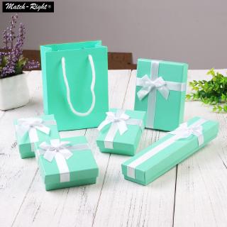 White Bow Jewelry Box Sponge Included High Quality Green Ribbon Paper Gift Box for Necklace Earrings Storage for Gifts #5040
