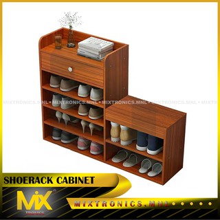 Mixtronics.mnl #05 Wooden Shoe Storage Shelf Rack Organizer With Seat and Accessories Drawer