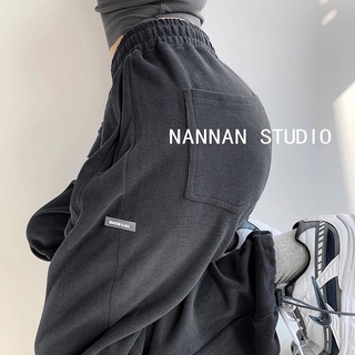 Fried Street American Letter Loose Track Pants Female Casual Jogger Pants Autumn and Winter Gray High Waist Straight Sweatpantsins