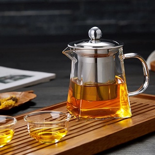 Heat Resistant Glass Teapot With Stainless Steel Infuser Heated Container Tea Pot Good Clear Kettle Square Filter Basket