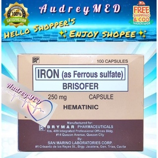 BRISOFER IRON (As Ferrous Sulfate) 100 Capsules