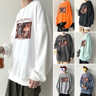 【M-5XL】Fashion Retro Printed Hoodie Loose Plus Size Long Sleeve Sweatshirt Hip Hop Streetwear Tops
