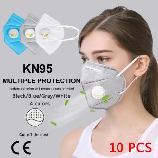 10 Pcs KN95 Mask with Breathing Valve Dustproof Adult Protective Face Masks Waterproof Reusable 4 Colors