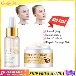 Health & Personal Care 24k Gold Snail Face Serum+Snail Extract Face Cream Repairing Remove Wrinkle F