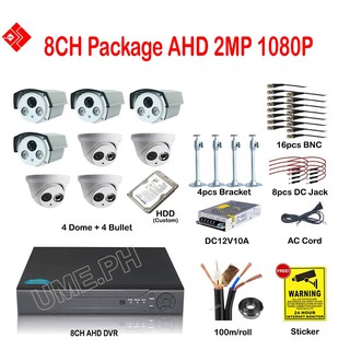 UME 8CH 2MP 1080P AHD IR CCTV DVR Camera Package Dome Bullet