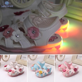 Belaminimi-Baby Girl Shoes Floral Kids Light Sandals Children Skidproof Toddlers Led Summer Light Shoes