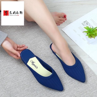 Good quality and many sizes✥✇✘Free shipping is of good quality►New style sandals in summer women's slope heel semi-trailer plastic shoes flat sole shallow mouth casual beach pointed jelly shoes 453