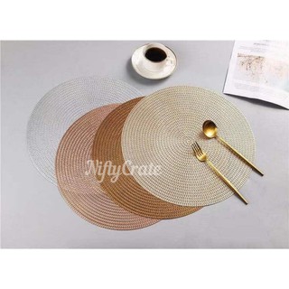 Round Circle Modern Placemat Heat-Resistant Stain Plastic Table Gold Silver Brown Dinning Anti Slip (2)