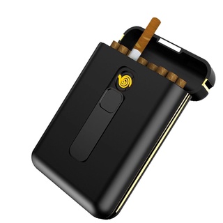 20pcs Capacity Cigarette Case with USB Electronic Lighter Cigar Holder Cigarette Lighter for Regular