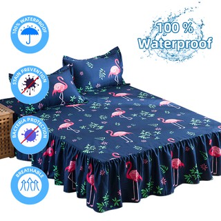 【COD】Waterproof bed skirt flamingo bedsheet twin queen king size bed sheet pillowcase