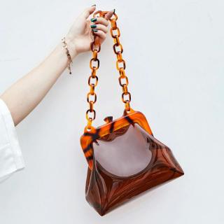 Ready Stock Lady Transparent Bag Clear PVC Plastic Jelly Bucket Bag Shoulder Luxury Acrylic Chains Crossbody Handbags For Women