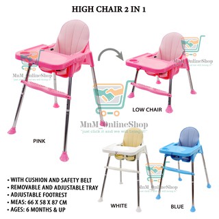 Baby High Chair 2 in 1 Convertible to Low Chair with Cushion