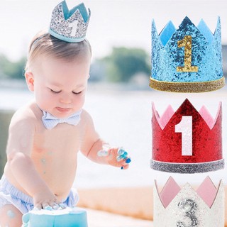 Party hats Blue Glitter Crown Baby 1st Birthday hat 2nd 3rd Party headbands