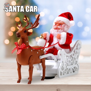 Santa Claus Riding Deer Doll Electric Music Toy Xmas Ornament Kid Christmas Decoration