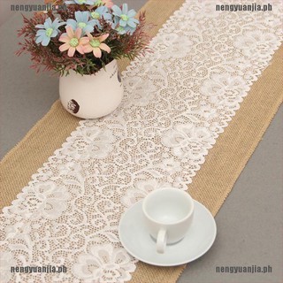 【nengyuanjia】30x180cm Burlap Lace Table Runner Natural Jute Rustic Wedding Decor (4)