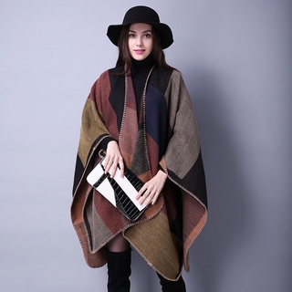 2020 new autumn and winter scarves versatile Plaid women's travel shawl imitation cashmere European and American foreign trade national style split and thickened Cape (1)
