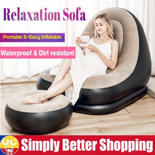 【Free Air Pumps 】Inflatable Sofa Bed Ultra Lounge Chair Set Rest Footrest For Home