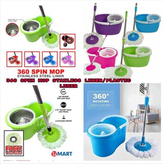 #360 Easy Magic Floor Spin Mop Microfiber Rotating Head Rotatable Spin Mop Plastic Liner/Stainless