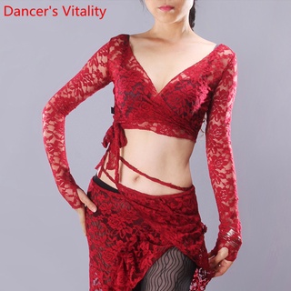 New Belly Dance Clothes Sexy Deep V Neck Dance Top For Women Latin Dance Long Sleeves Tops S,M,L