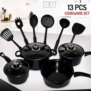 13 Pieces Cookware Set With Glass Lid And Comfort Handles
