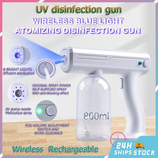 Handheld Disinfection Machine Gun Blue Light Nanometer Disinfection Sprayer Gun 300ml Wireless Spray