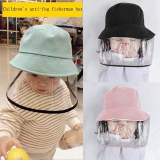 {️Ready Stock️} Kids Anti Spitting Protective Cap Children's Protective Hat With Soft Plastic Face Cover Face Shield Kids Bucket Sun Cap