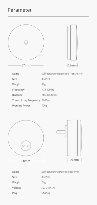 Xiaomi Linptech WIFI Self-power-generating Wireless Doorbell Work Mijia APP Smart Control Memory Function AC 110-240V (9)