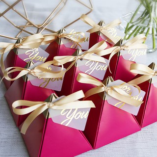 Rose Red Triangular Pyramid Sweet Candy Box Wedding Favors Paper Gift Boxes Chocolate Bags Gift