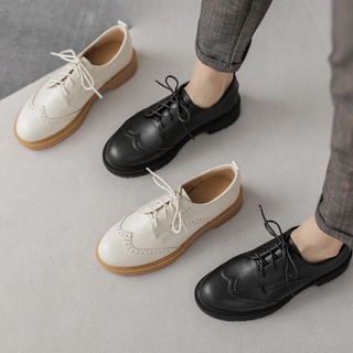✻₪✥3cm Brogue carved women's shoes casual platform loafers British style lace-up leather shoes solid