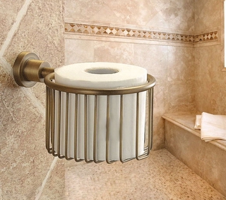 Antique Brass Wall Mounted Toilet Paper Holder Roll Tissue Holder Basket Shower Shelf Bathroom Accessories nba027