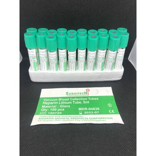 Green Evacuated Tube Heparin Lithium 5 mL / Vacutainer / Vacuum Blood Collection Tube