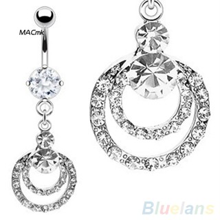 MAC1_Women Fashion Rhinestone Dangle Navel Button Bar Belly Ring Piercing Jewelry