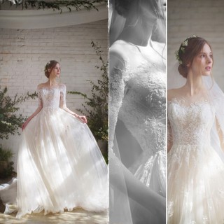 3/4 Sleeve Off Shoulder Wedding Bridal Gown Evening Dress