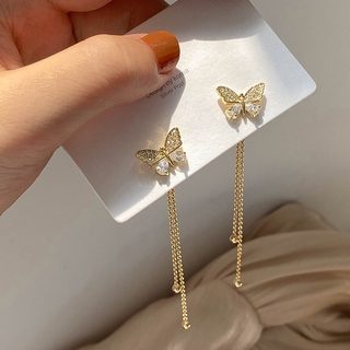 S925 South Korea, a two-wear butterfly super fairy tassel long temperament earrings A805