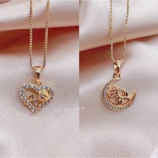 【YH】18k rose gold plated fashion rose flower pendant necklace