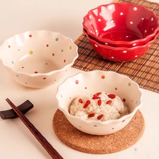 [CERAMIC #88 BOWL] Ceramic Tableware Bowl Household Ceramic Bowl Tableware Polka Dot Face Bowl Salad