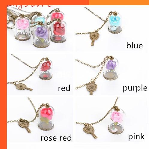 Dried Rose Beauty And The Beast Pendant Bottle Necklace Glass Flower