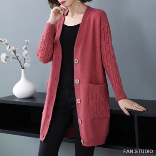 cardigan blazer☎♕Cardigan sweater women s mid-length loose and thin 2020 new plus size spring and autumn net celebrity wear knitted jacket