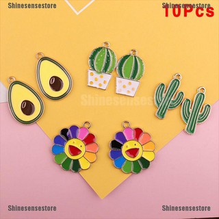 SHINE 10Pcs/Set Enamel Alloy Cactus Sunflower Charms Pendant Jewelry DIY Craft Making [15FAPH]