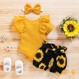 ✨QDA-0-24 Months Newborn Baby Girl Clothes Short Sleeve Romper Tops Floral Shorts Headband Outfits Sets