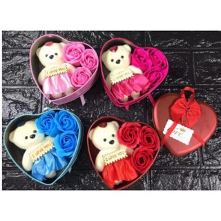 heart box with soft flower teddy bear valentines day gift for valentines decor sense flowers