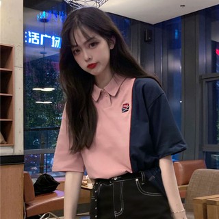 Short-sleeved t shirt women tops new Korean ins loose Polo shirt collar Korean crop tshirt