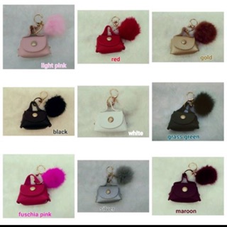 Mini Leather Wallet With Furball Keychain Bagchain Womern Accessories Bagcharms Car Keychain