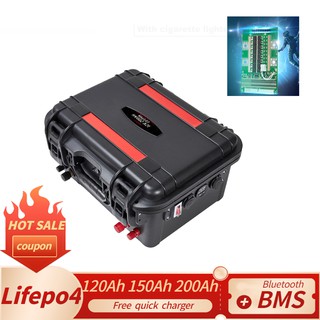 12V lifepo4 battery pack 100Ah 120Ah 150Ah 200Ah BMS RV Outdoor Marine waterproof rechargeable inver