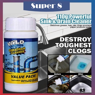SUPER8 Wild Tornado Powerful Sink and Drain Cleaner for Kitchen Toilet Pipe Dredging (110g）