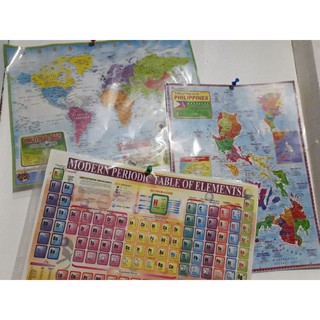 1SET WORLD MAP, PHILIPPINE MAP and PERIODIC TABLE WITH PLASTIC