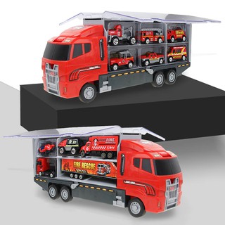 1 Pcs Truck & 10 pcs Alloy Car Model Toys Fire Truck kids boys Gift