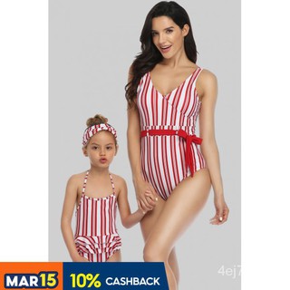 【2021HOT】Summer Swimwear 2021 Fashion Striped Parent-Child Swimsuit Mom Daughter One-piece Swimsuit